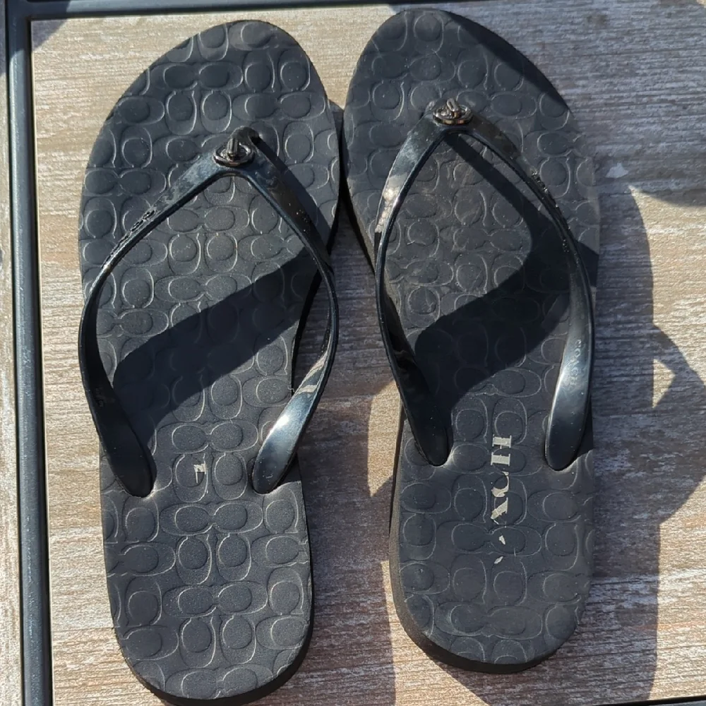 Coach Black Flip Flops with Logo Detail